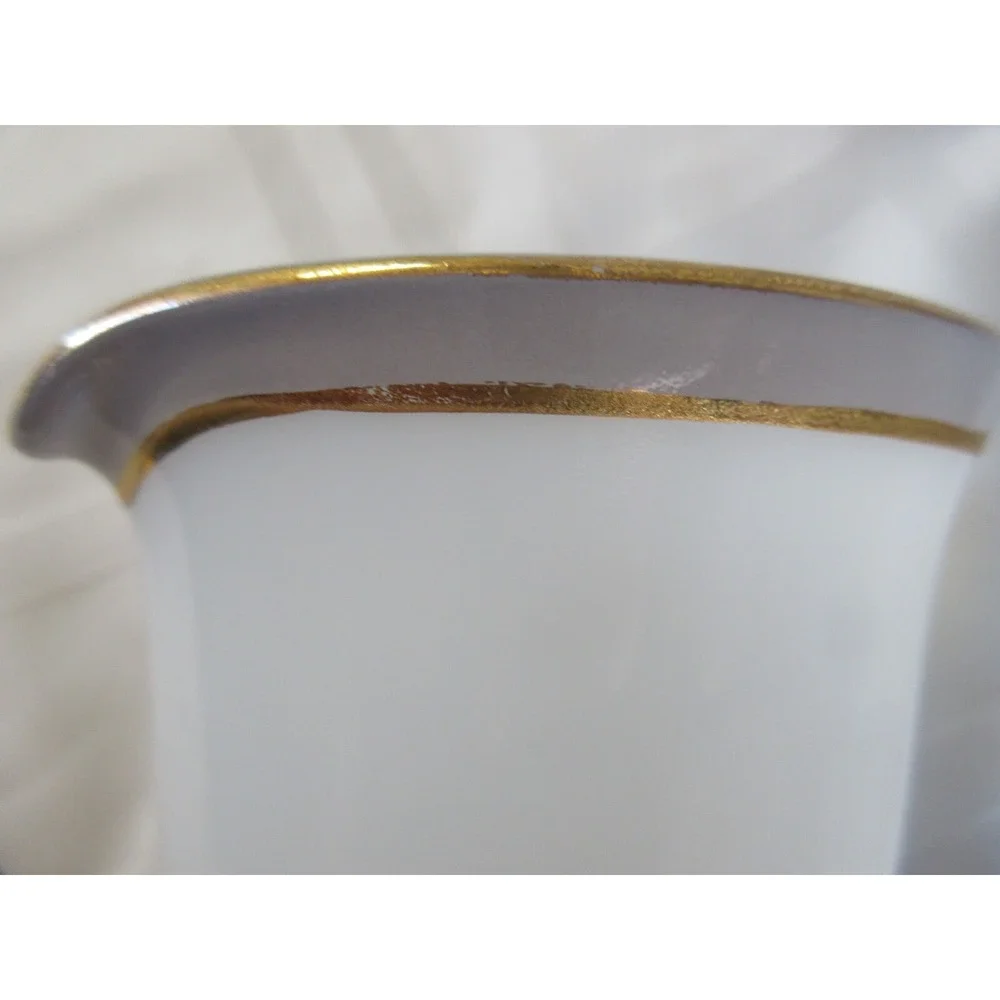 Vintage Pyrex Tableware Gray w/Gold Trimmed White Milk Glass Creamer  1950's